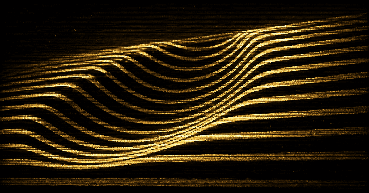 Abstract digital landscape of layered, wave-like ridges sweeping diagonally across the frame.