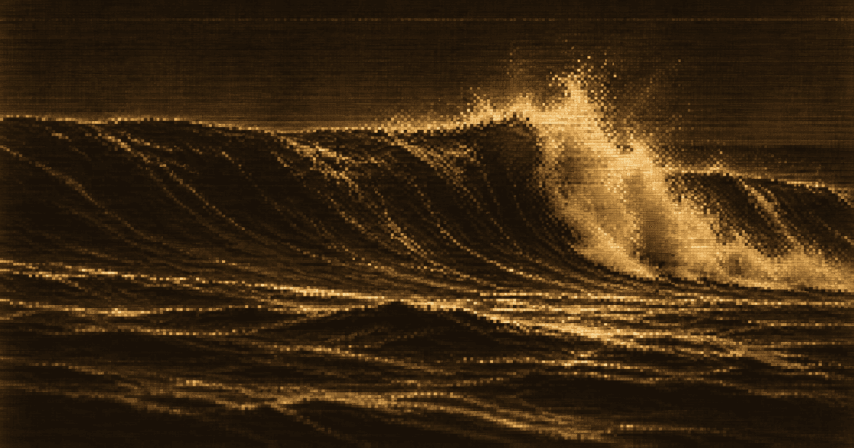 A dark ocean wave rolls across open water, with a section breaking sharply into a burst of foam.