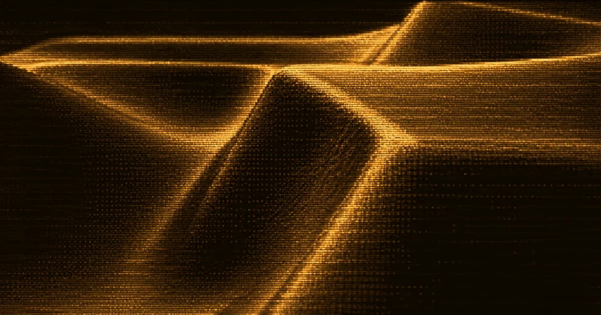 Close-up of a thin molded sheet conforming tightly over a raised underlying form, with pronounced ridges, depressions, and pixelated scanline texture.