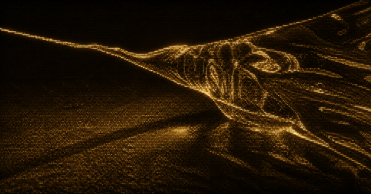 Abstract close-up of a thin glass-like filament stretching across a dark surface and gradually transforming into a dense fused mass.