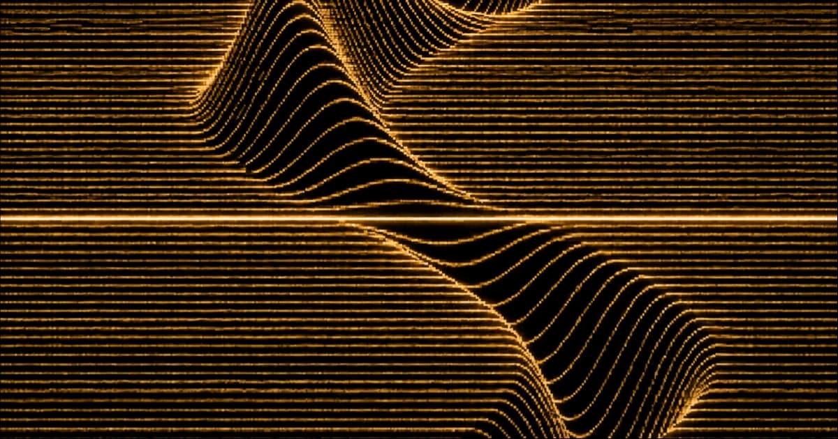 Abstract digital image of dense horizontal lines bending into wave-like distortions around a single straight glowing line running across the center.