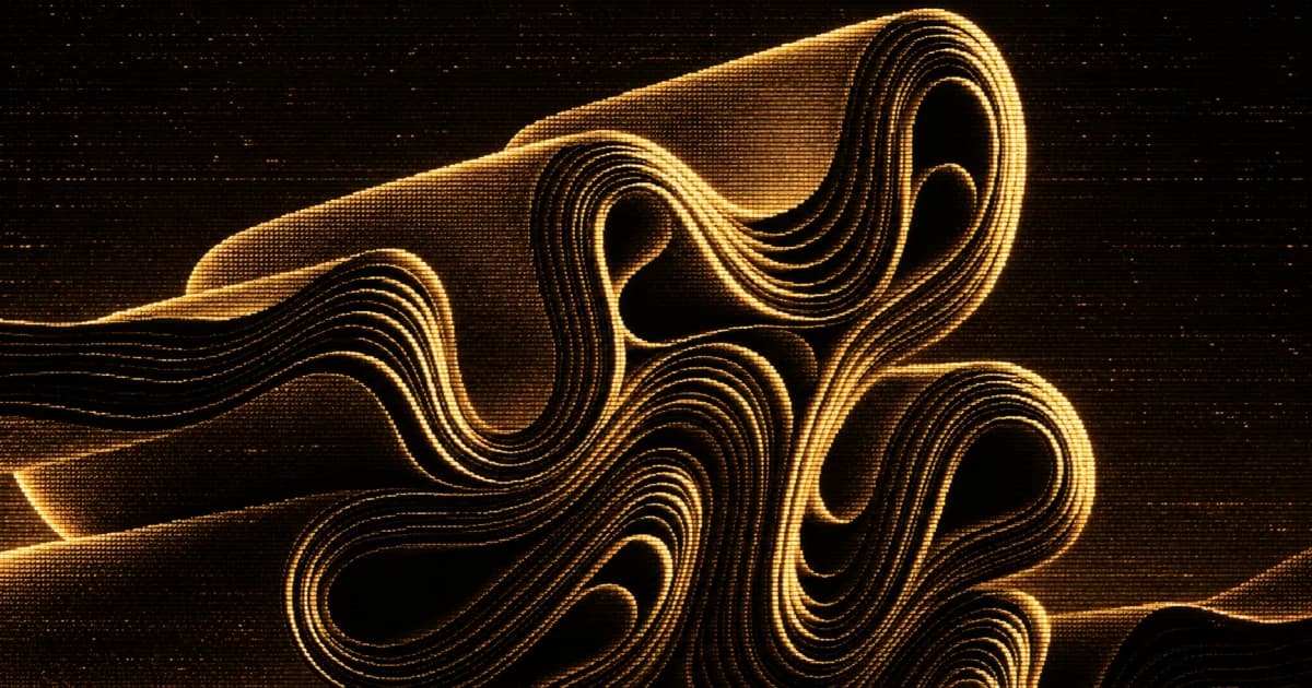 Abstract close-up of layered folded material bundled and stacked into overlapping curved forms.