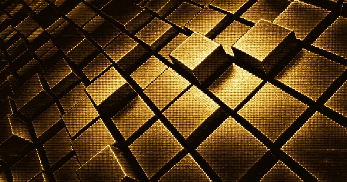Abstract close-up of a dense matrix of square blocks at varying heights.