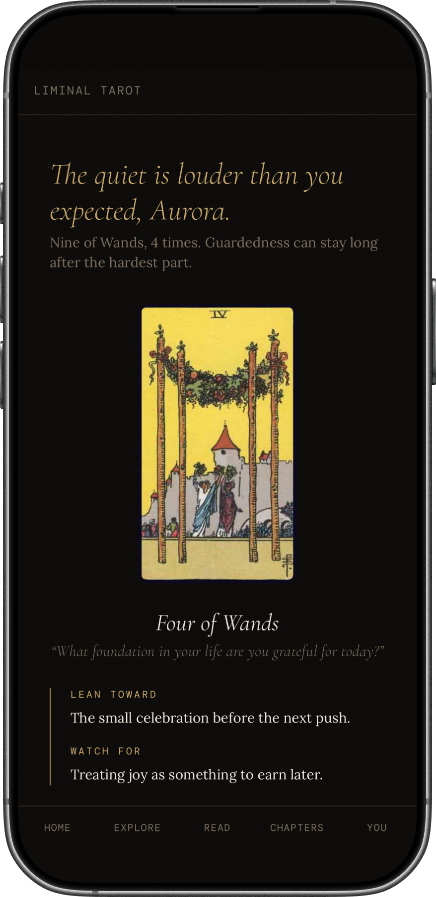 Liminal Tarot daily card screen