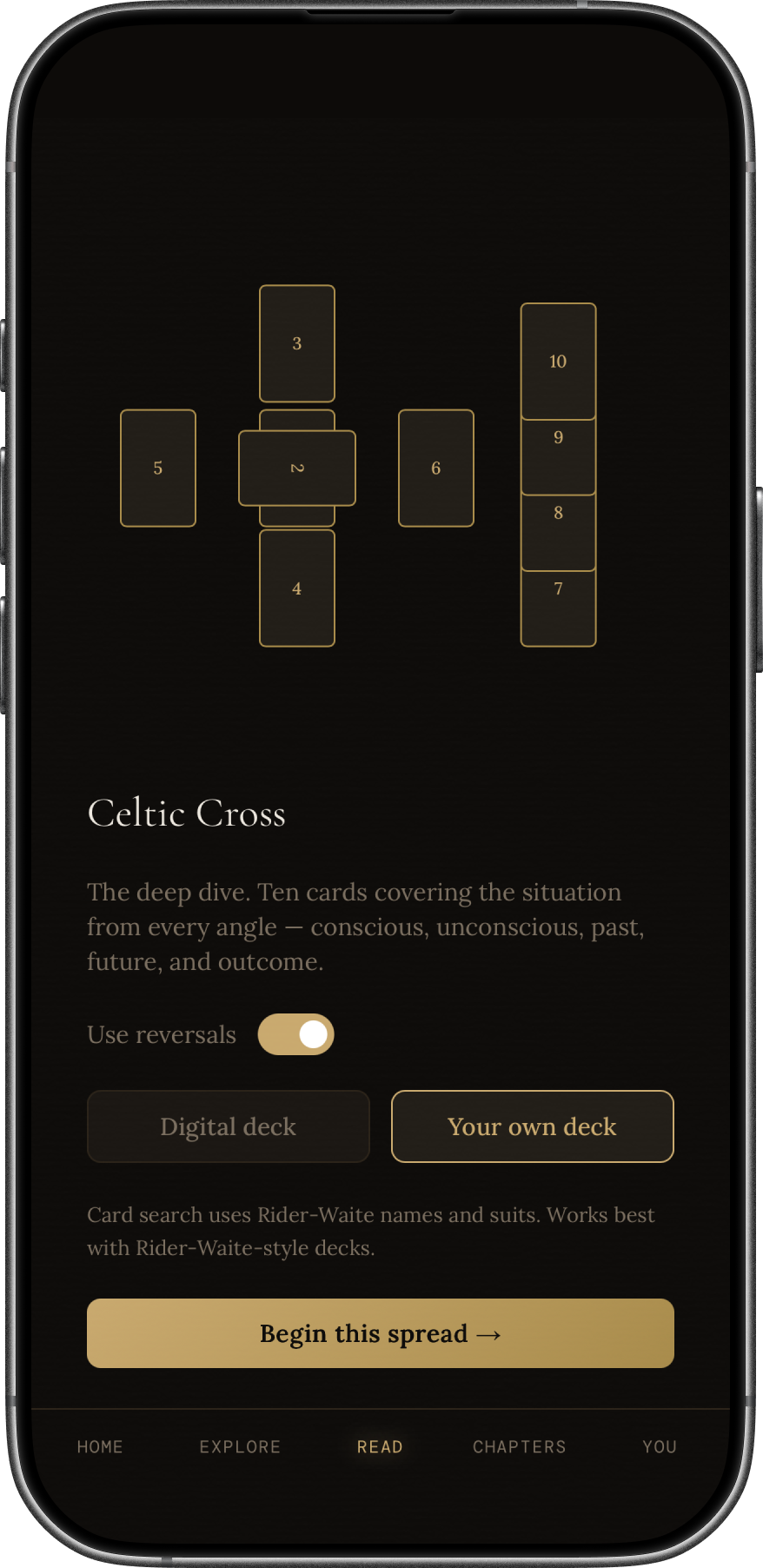 Spread setup screen