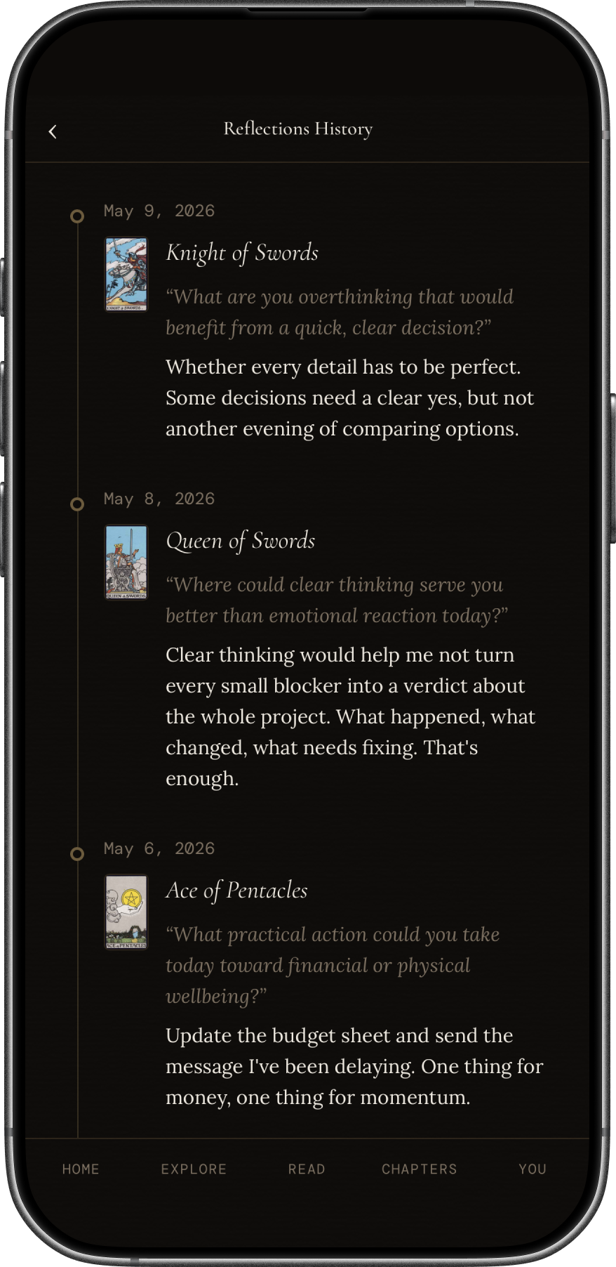Daily reflections screen